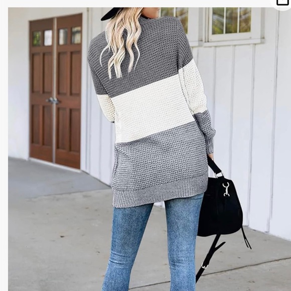 Gray color block open cardigan - Picture 6 of 6